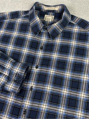 L.L. Bean Flannel Shirt Mens 2XL Tall Blue Scotch Plaid Casual Work Outdoor